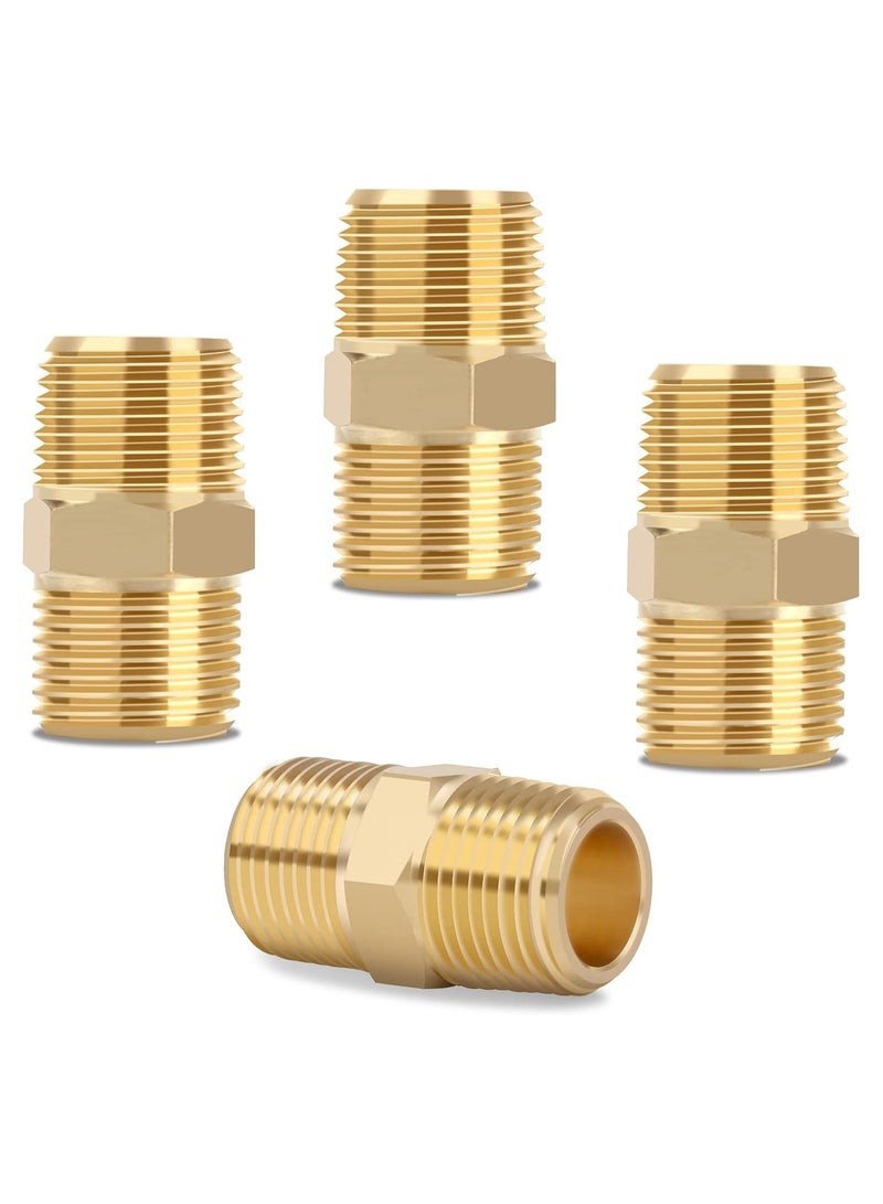 KOOTANS 3/8 NPT x 3/8 NPT Male Solid Brass Nipples Heavy Brass Pipe Adapter Fittings Equal Hex Nipple Connectors 4Pieces - Image 1