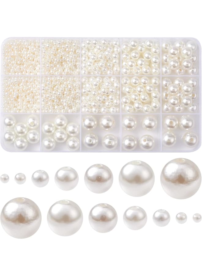 Approx 1100pcs White Imitation Round Spacer Bead 3/4/6/8/10/12/14 mm Pearl Beads for Jewellry Making DIY Bracelet Crafting, No Metal Type - Image 1