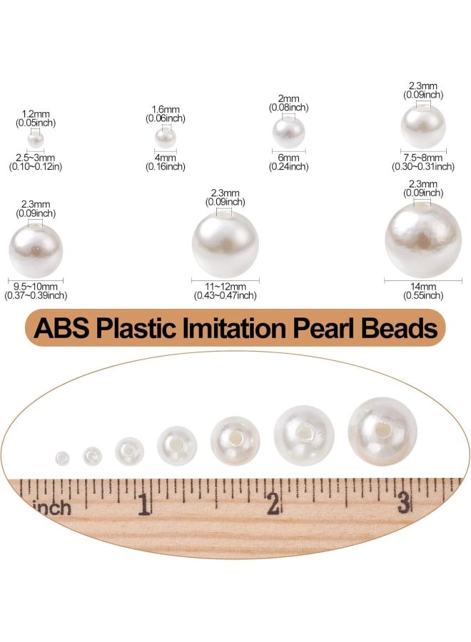Approx 1100pcs White Imitation Round Spacer Bead 3/4/6/8/10/12/14 mm Pearl Beads for Jewellry Making DIY Bracelet Crafting, No Metal Type - Image 2