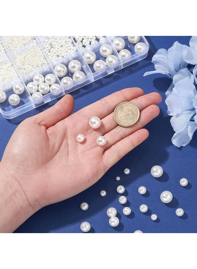 Approx 1100pcs White Imitation Round Spacer Bead 3/4/6/8/10/12/14 mm Pearl Beads for Jewellry Making DIY Bracelet Crafting, No Metal Type - Image 3