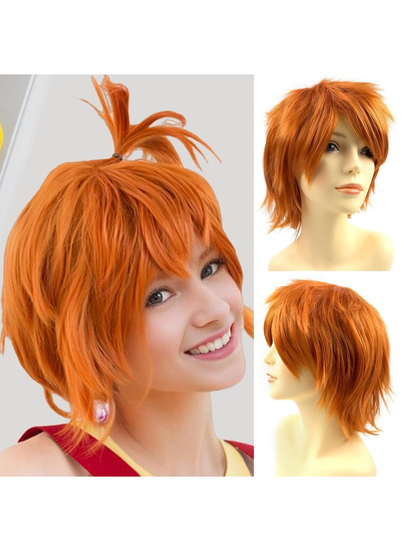 Rose bud Rose bud Anime Halloween Wig Dark Orange for Cosplay Party Synthetic Layered Short Hair Wigs with Bangs Pastel Wigs for Women Men Kids 