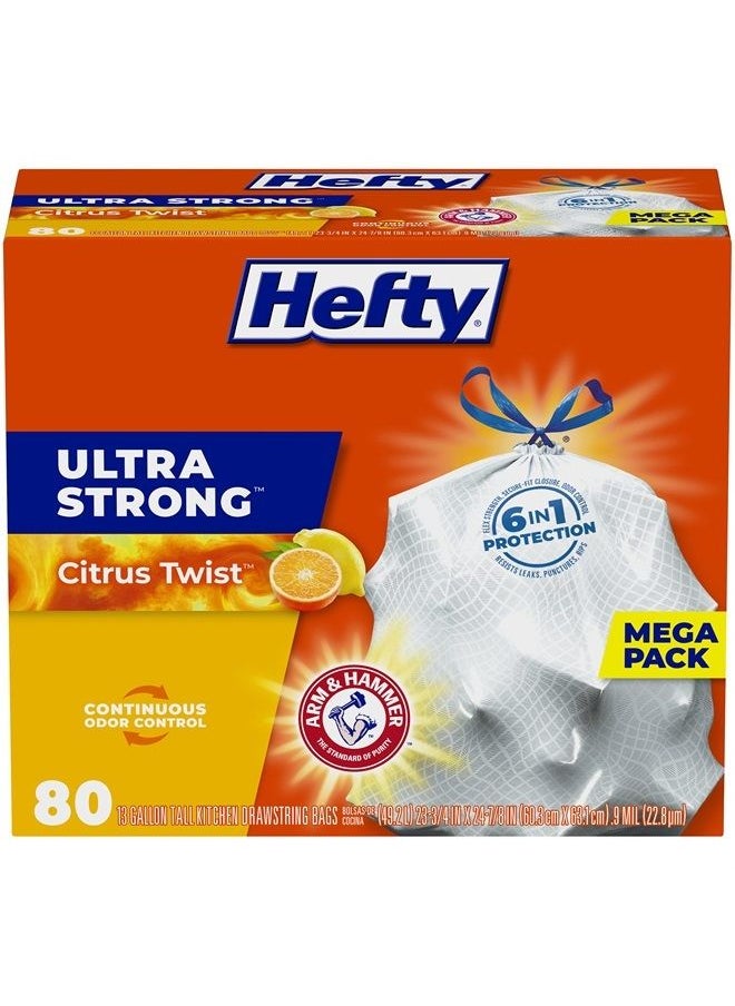 Ultra Strong Tall Kitchen Trash Bags, 13 Gallon Citrus Twist Scent, 80 Count (Pack of 1), White