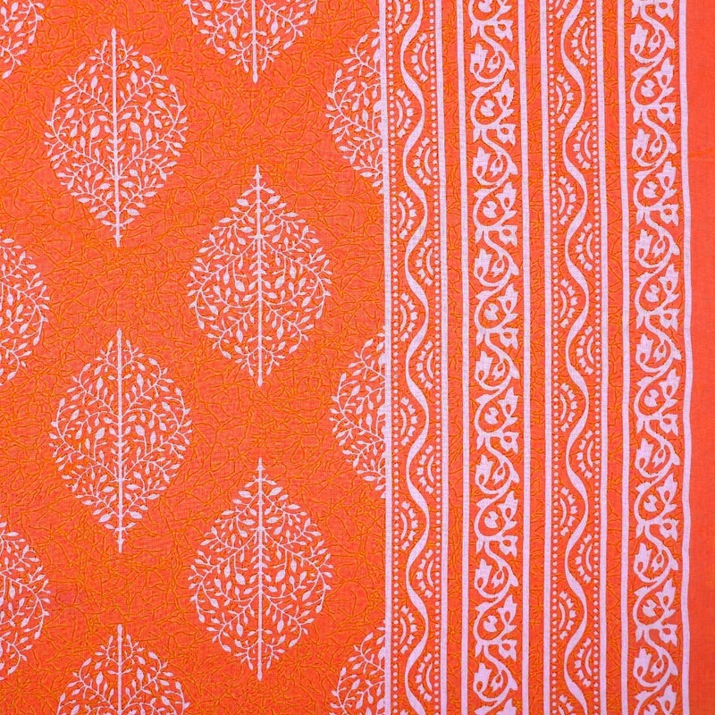 Om Export Queen Size Double Bed Sheet with Pillow Covers Pure Cotton Jaipuri Traditional Printed Bedcover Orange - Image 2