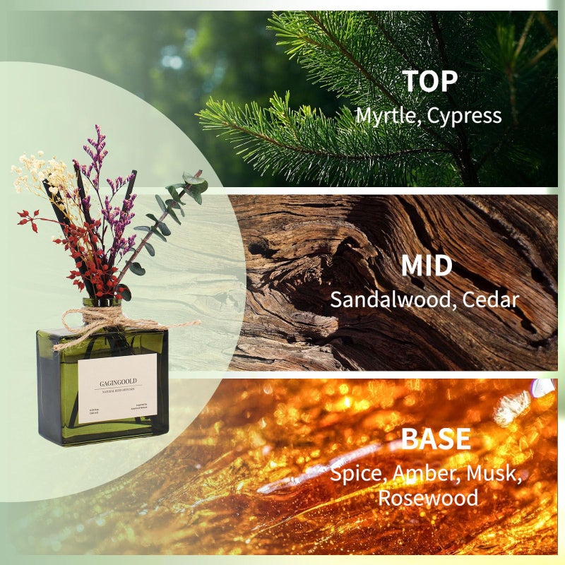GAGINGOOLD Reed Diffuser, 6.09 oz Earthy Sandalwood Scent Diffuser with Sticks & Dried Flowers, 120 Days Long Lasting diffusers for Home, Elegant Fragrance for Bathroom Bedroom Office Decor Air Fresh - Image 2