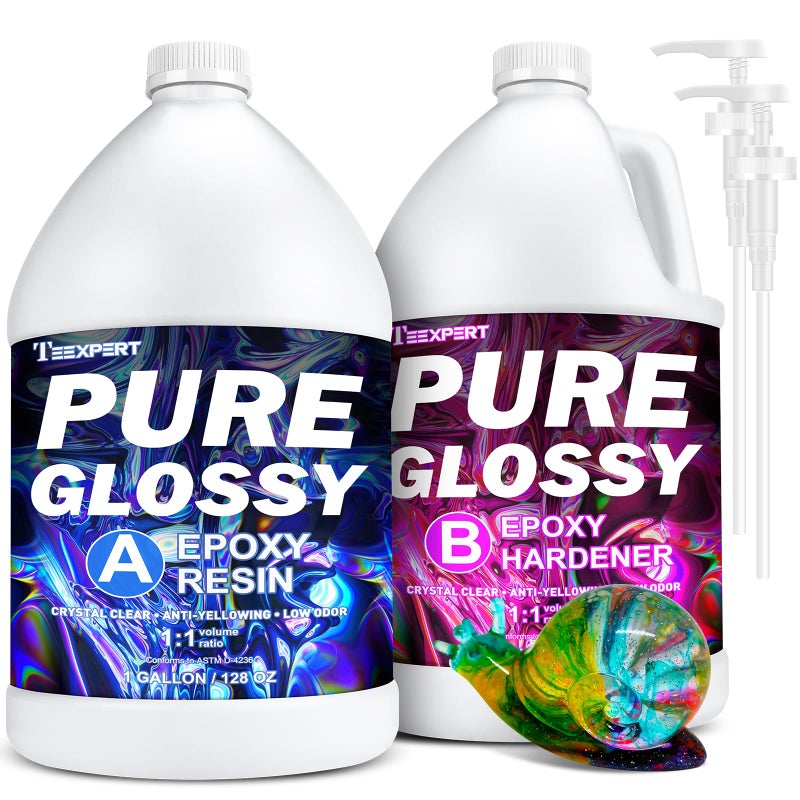 Teexpert Epoxy Resin 2 Gallon Kit, Pure Glossy Crystal Clear Resin Epoxy with Pump, Bubble Free Anti Yellowing with Self Leveling Formula for Casting, Jewelry Making, Table Top, Wood & Art Crafts - Image 1