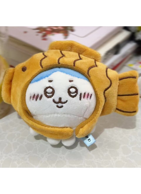 1 x 5 pcs Chiikawa Plush Keychain Charm Small eight fish burning cap