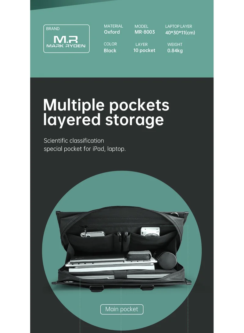 MARK RYDEN MARK RYDEN 8003 YYK Zipped Briefcase Space for 15.6" Laptop with Adjustable Shoulder Strap Waterproof