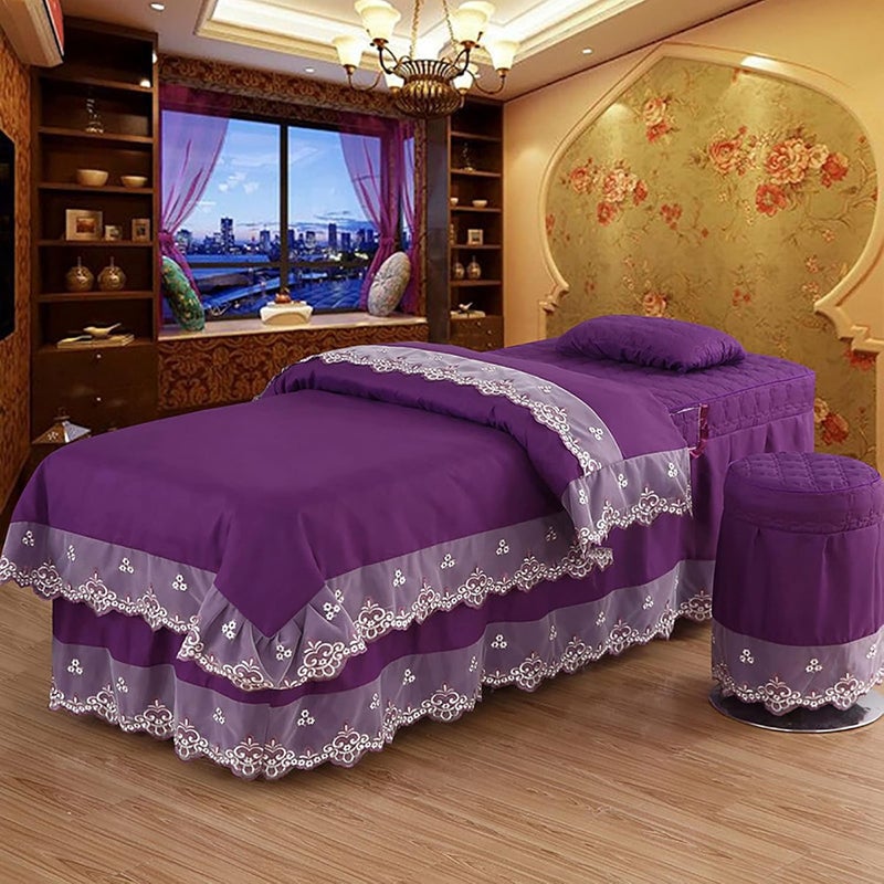 KKLT 4-Piece Microfiber Massage Table Sheet Set,Premium Beauty Bedspreads Solid Color Machine Washable for Body Massage-D 190x70cm(75x28inch)