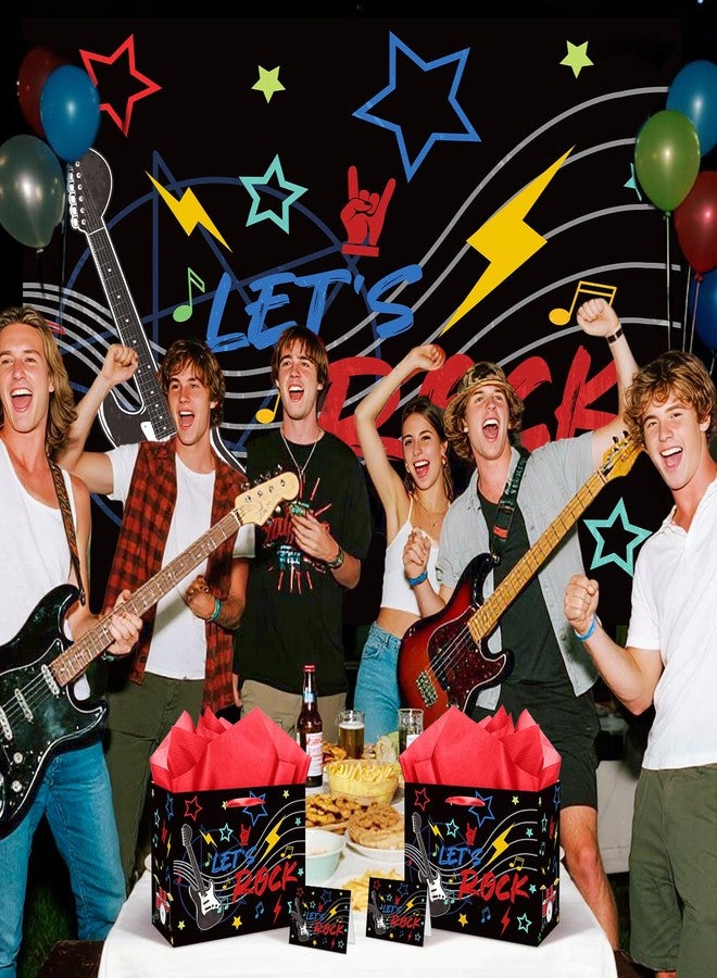 LUUFILx Music Party Gift Bag Let's Rock Themed Birthday Decor Guitar Wrapping Paper with Tissue Paper Greeting Card for Boys Girls Rocking Gift Wrap Bags Ribbon Handle for Kid Baby Shower Decoration Supplies - Image 3