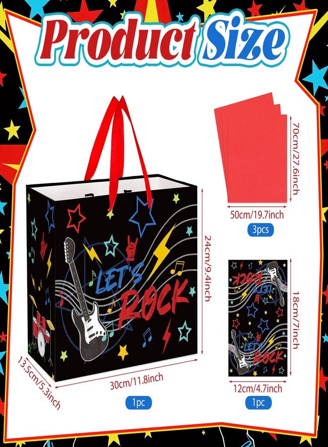 LUUFILx Music Party Gift Bag Let's Rock Themed Birthday Decor Guitar Wrapping Paper with Tissue Paper Greeting Card for Boys Girls Rocking Gift Wrap Bags Ribbon Handle for Kid Baby Shower Decoration Supplies - Image 5