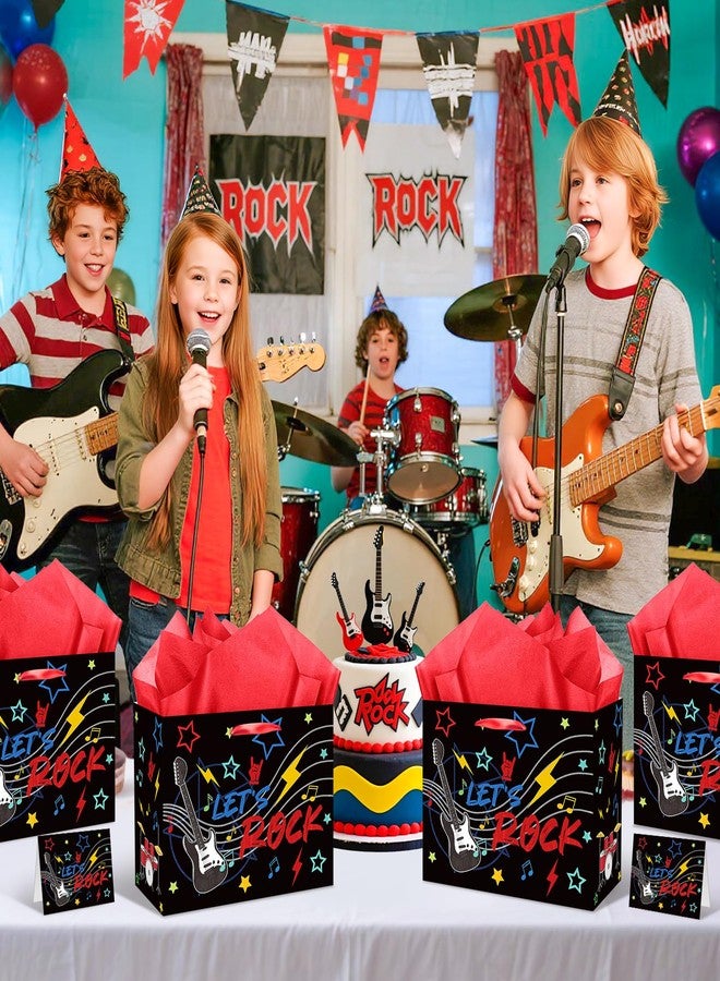 LUUFILx Music Party Gift Bag Let's Rock Themed Birthday Decor Guitar Wrapping Paper with Tissue Paper Greeting Card for Boys Girls Rocking Gift Wrap Bags Ribbon Handle for Kid Baby Shower Decoration Supplies - Image 2