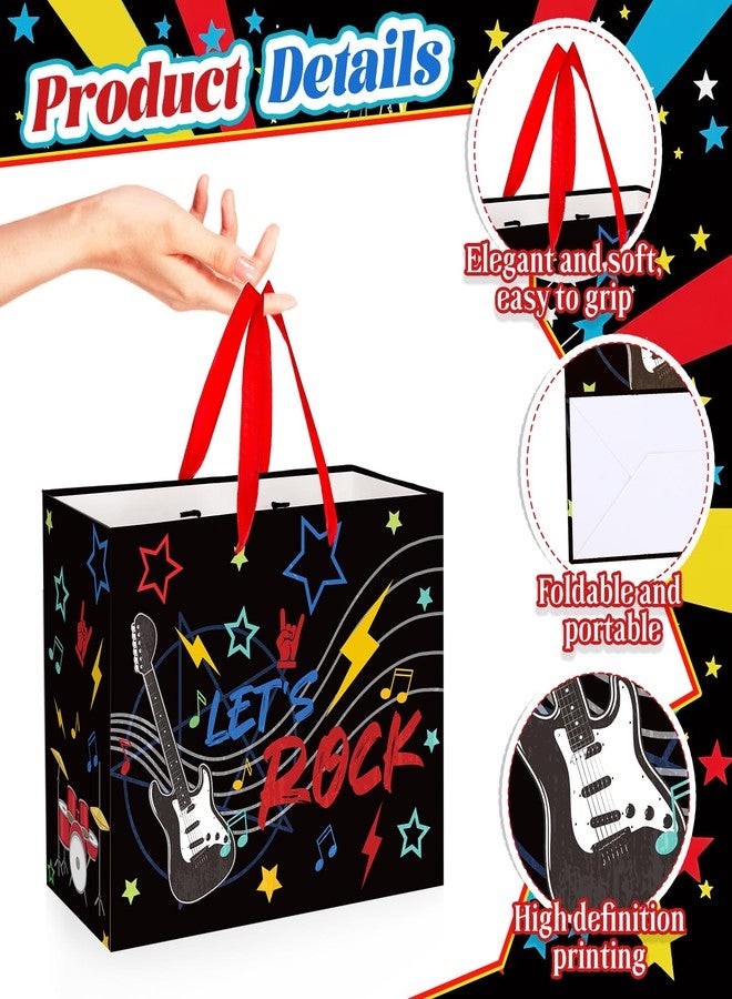 LUUFILx Music Party Gift Bag Let's Rock Themed Birthday Decor Guitar Wrapping Paper with Tissue Paper Greeting Card for Boys Girls Rocking Gift Wrap Bags Ribbon Handle for Kid Baby Shower Decoration Supplies - Image 4