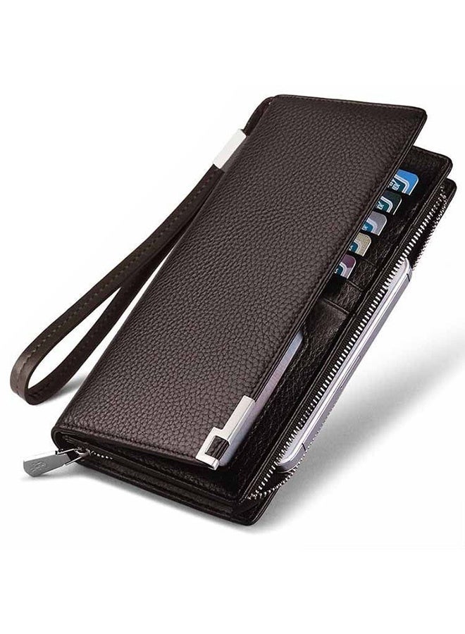 Men's Genuine Leather Long Wallet RFID Blocking Multiple Credit Cards Large Capacity Zipper Travel Clutch, Brown, Casual - Image 1