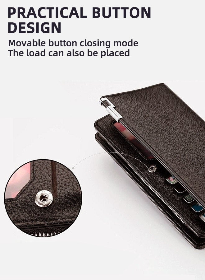 Men's Genuine Leather Long Wallet RFID Blocking Multiple Credit Cards Large Capacity Zipper Travel Clutch, Brown, Casual - Image 3