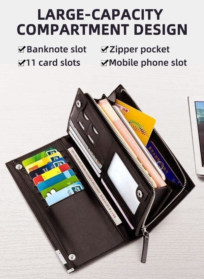 Men's Genuine Leather Long Wallet RFID Blocking Multiple Credit Cards Large Capacity Zipper Travel Clutch, Brown, Casual - Image 2