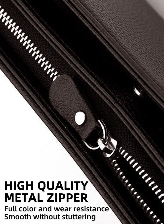 Men's Genuine Leather Long Wallet RFID Blocking Multiple Credit Cards Large Capacity Zipper Travel Clutch, Brown, Casual - Image 5