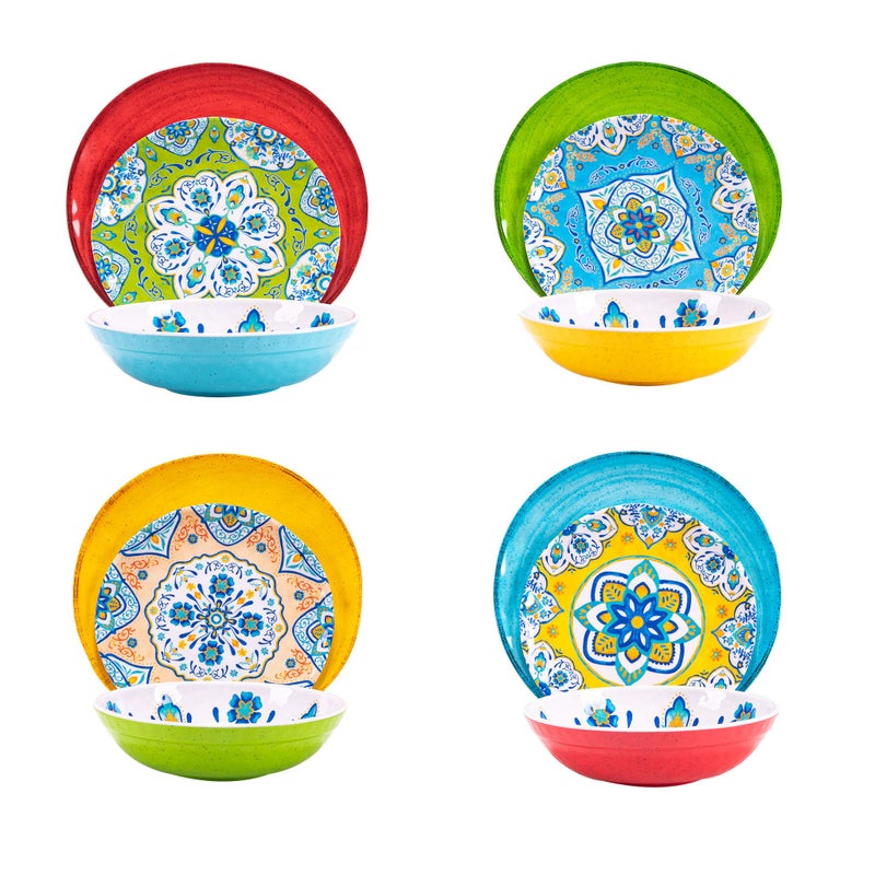 Melamine Dinnerware Set 12 Pcs Durable Dishware Colorful Plate Bowl Set Dishwasher Safe Shatter Proof Chip Resistant Not Microware Not Oven Multicolor