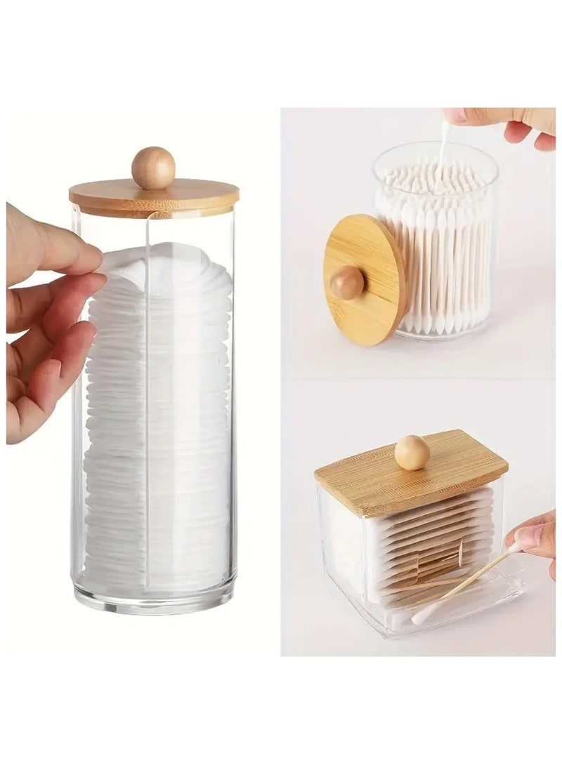 Sakina 3pcs Cotton Swab Holder, Bathroom Dispenser Storage Box For Cotton Ball, Cotton Swab, Cotton Round Pads And Floss Picks, Clear Storage Canister With Bamboo Lid, Home Organization And Storage Supplies - Image 2