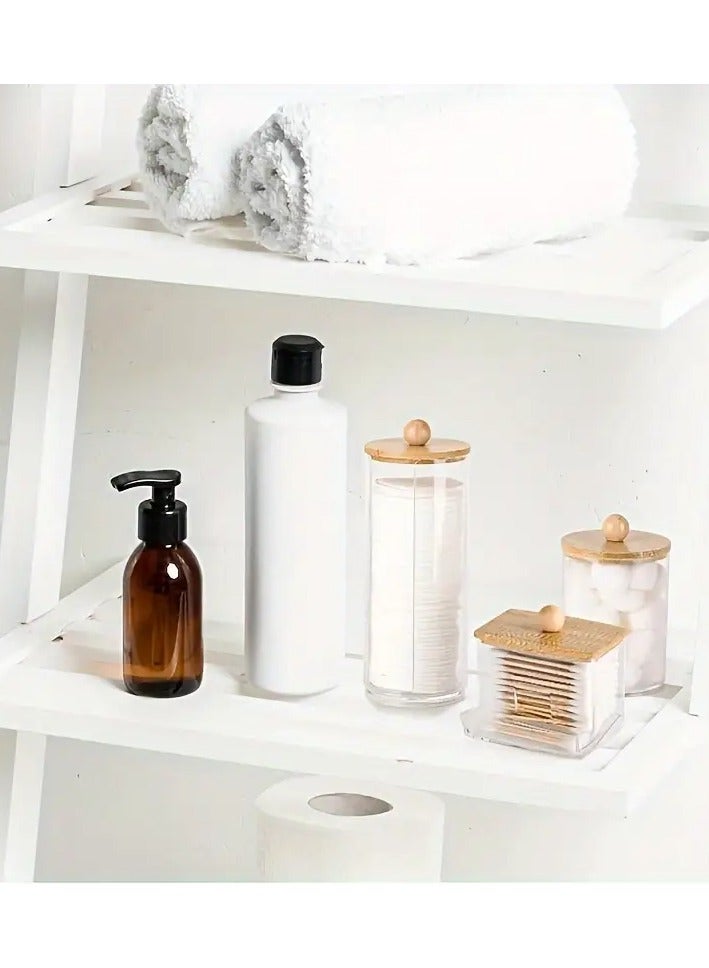 Sakina 3pcs Cotton Swab Holder, Bathroom Dispenser Storage Box For Cotton Ball, Cotton Swab, Cotton Round Pads And Floss Picks, Clear Storage Canister With Bamboo Lid, Home Organization And Storage Supplies - Image 4