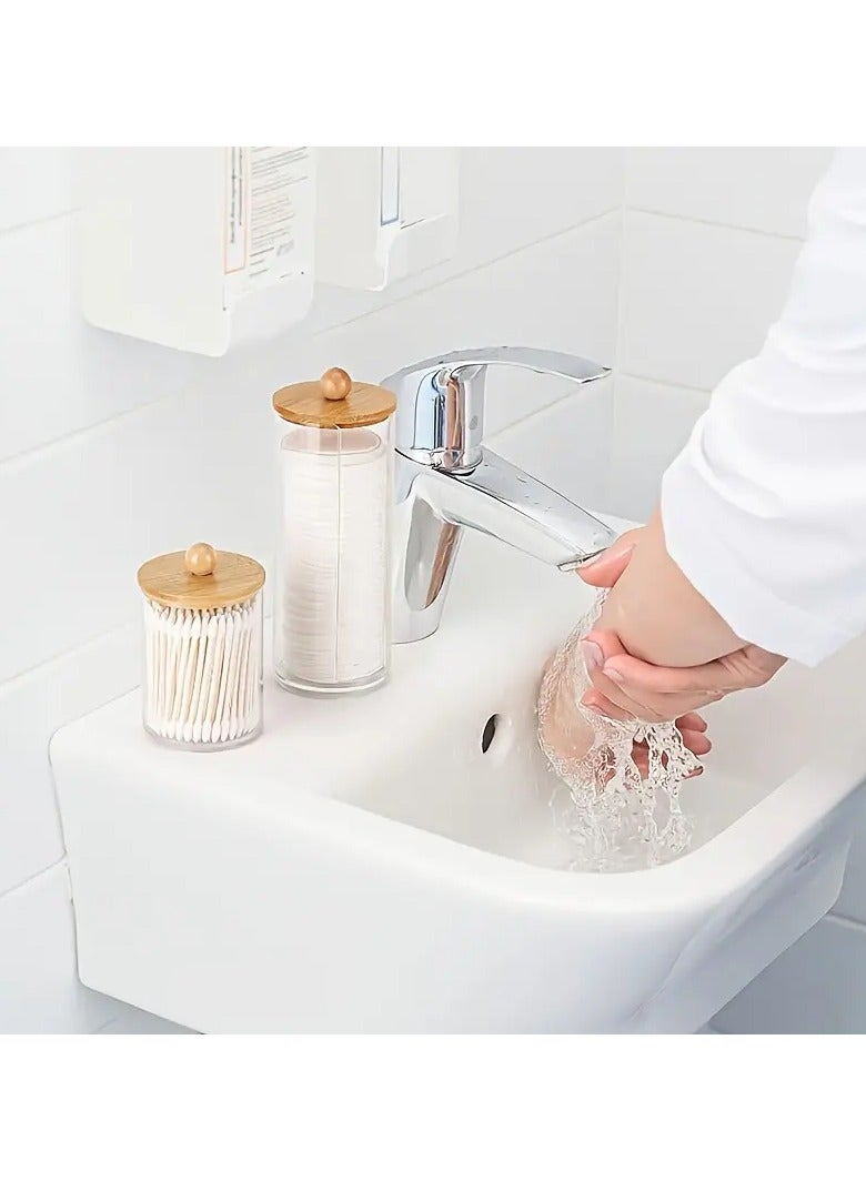 Sakina 3pcs Cotton Swab Holder, Bathroom Dispenser Storage Box For Cotton Ball, Cotton Swab, Cotton Round Pads And Floss Picks, Clear Storage Canister With Bamboo Lid, Home Organization And Storage Supplies - Image 5