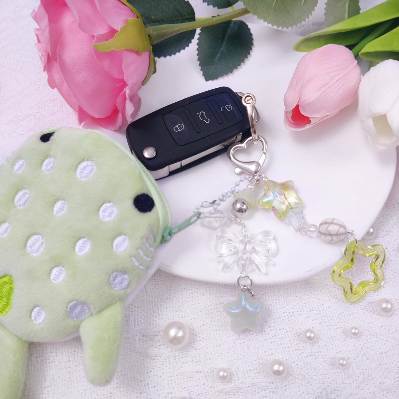 Nalefow Cute Keychain Whale Shark Coin Purse Keychain Cute Plush Zipper Change Pouch, Kawaii Handmade Wallet for Women (Green) - Image 3