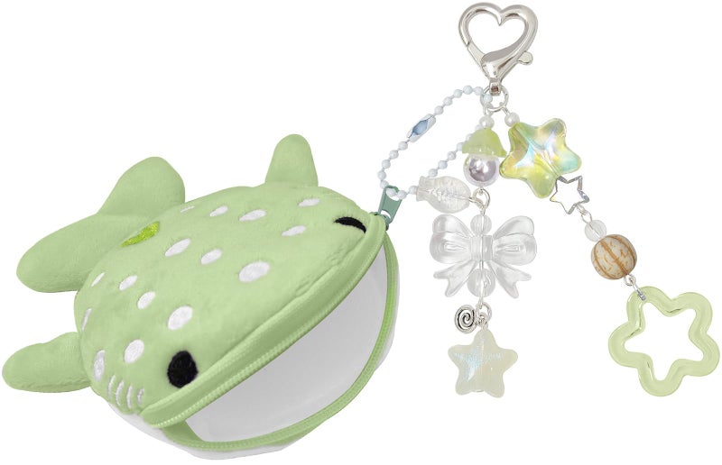 Nalefow Cute Keychain Whale Shark Coin Purse Keychain Cute Plush Zipper Change Pouch, Kawaii Handmade Wallet for Women (Green) - Image 1