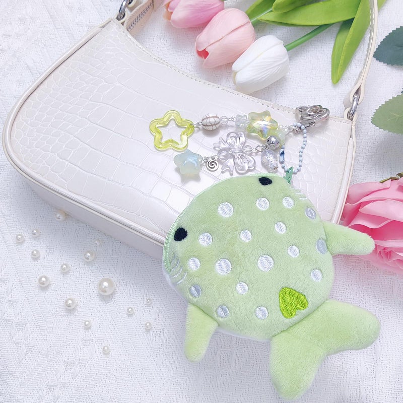 Nalefow Cute Keychain Whale Shark Coin Purse Keychain Cute Plush Zipper Change Pouch, Kawaii Handmade Wallet for Women (Green) - Image 2