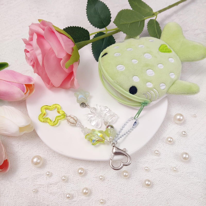 Nalefow Cute Keychain Whale Shark Coin Purse Keychain Cute Plush Zipper Change Pouch, Kawaii Handmade Wallet for Women (Green) - Image 5