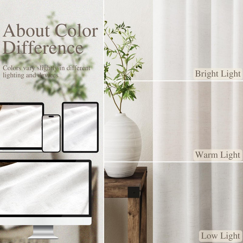 Nanspring 100% Blackout Linen Curtains 84 Inch Length 2 Panels Set for Bedroom Cream Ivory Black Out Curtain for Living Room Back Tab Neutral Boho Modern Farmhouse Decor Natural Luxury Drapes 52x84 - Image 4