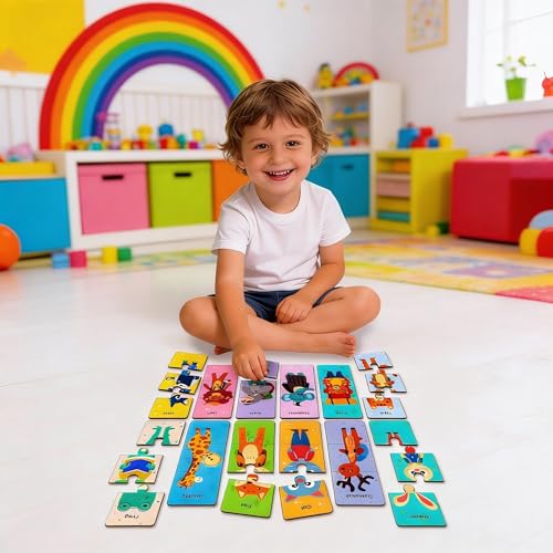 Lefan Wooden Jigsaw Puzzle for Kids (Pack of 12 Animals) | Animal Puzzle Learning Toy for Toddlers 3+ Years | Educational Matching Puzzle Board | Eco-Friendly Wooden Toys for Boys & Girls - Image 4