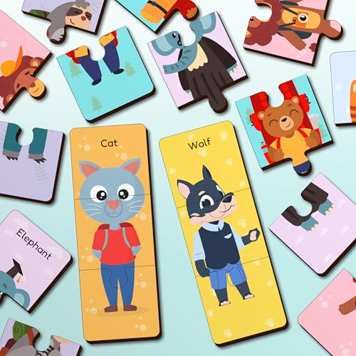 Lefan Wooden Jigsaw Puzzle for Kids (Pack of 12 Animals) | Animal Puzzle Learning Toy for Toddlers 3+ Years | Educational Matching Puzzle Board | Eco-Friendly Wooden Toys for Boys & Girls - Image 3