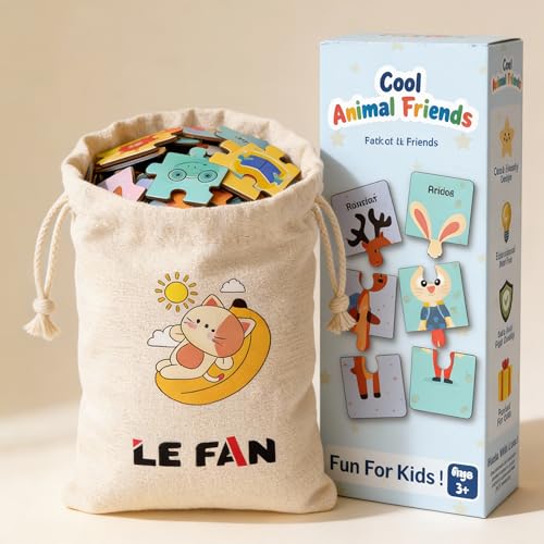 Lefan Wooden Jigsaw Puzzle for Kids (Pack of 12 Animals) | Animal Puzzle Learning Toy for Toddlers 3+ Years | Educational Matching Puzzle Board | Eco-Friendly Wooden Toys for Boys & Girls - Image 5