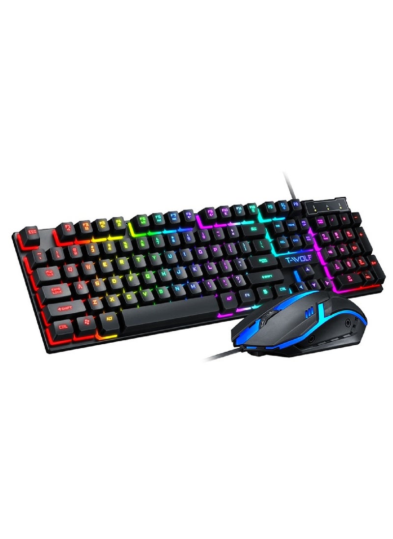 T-WOLF - Wired Keyboard And Mouse Set 104 Keys USB Wired Keyboard 2400DPI Mouse Rgb Backlit Gaming Keyboard Mouse Combo - Image 1
