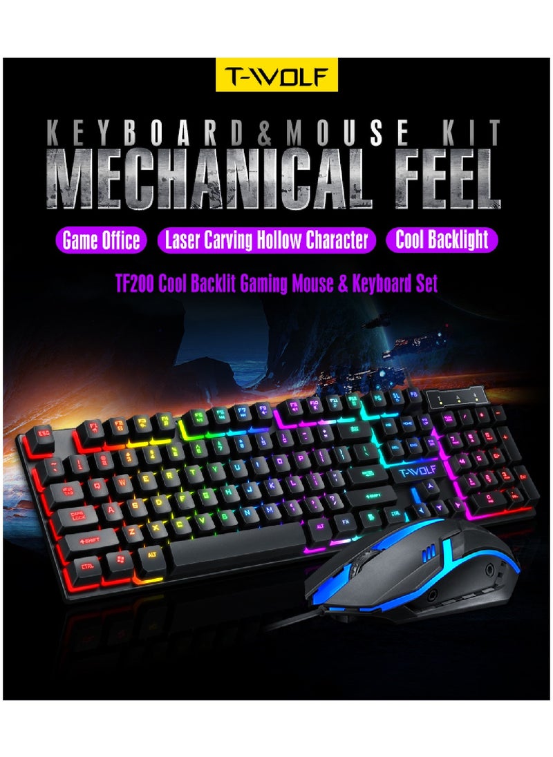 T-WOLF - Wired Keyboard And Mouse Set 104 Keys USB Wired Keyboard 2400DPI Mouse Rgb Backlit Gaming Keyboard Mouse Combo - Image 1