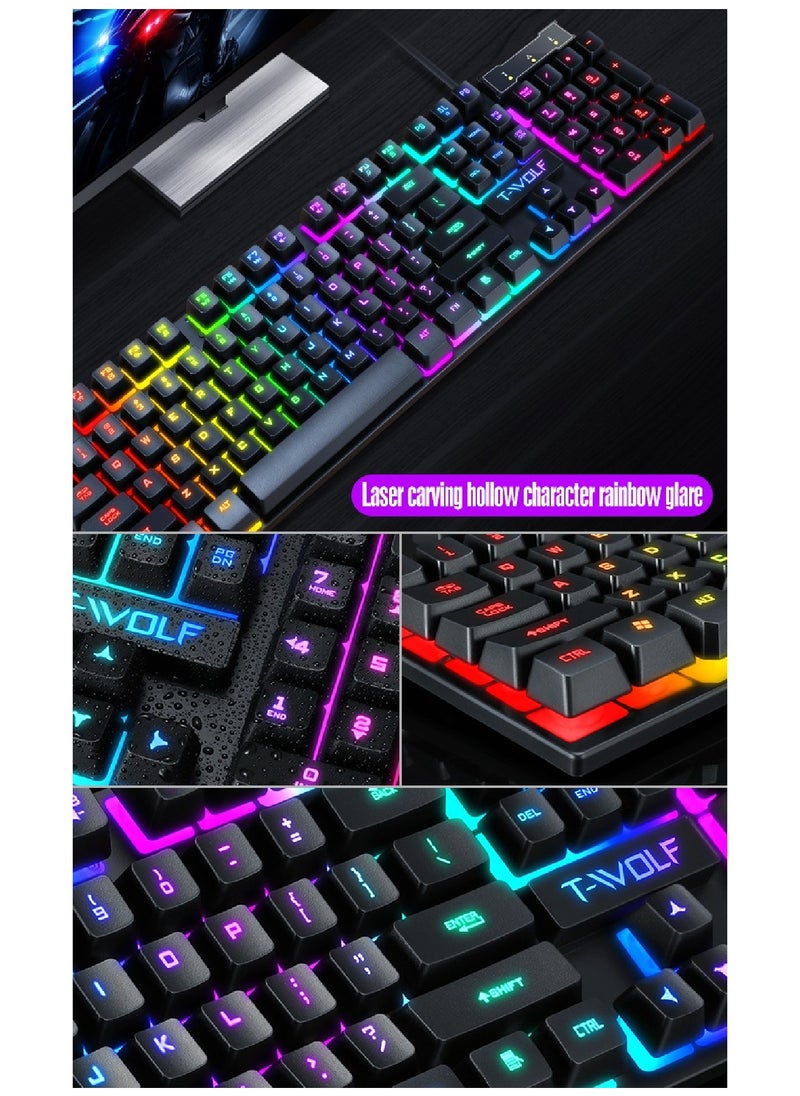 T-WOLF - Wired Keyboard And Mouse Set 104 Keys USB Wired Keyboard 2400DPI Mouse Rgb Backlit Gaming Keyboard Mouse Combo - Image 1