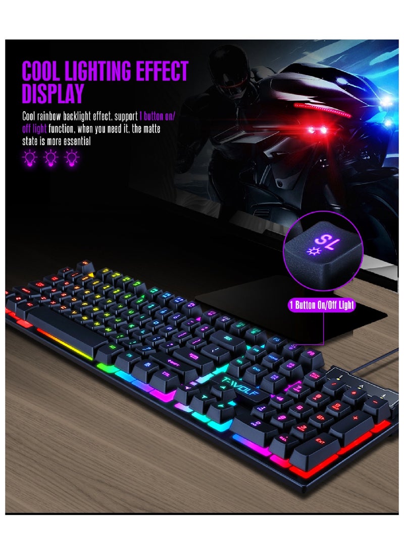 T-WOLF - Wired Keyboard And Mouse Set 104 Keys USB Wired Keyboard 2400DPI Mouse Rgb Backlit Gaming Keyboard Mouse Combo - Image 1