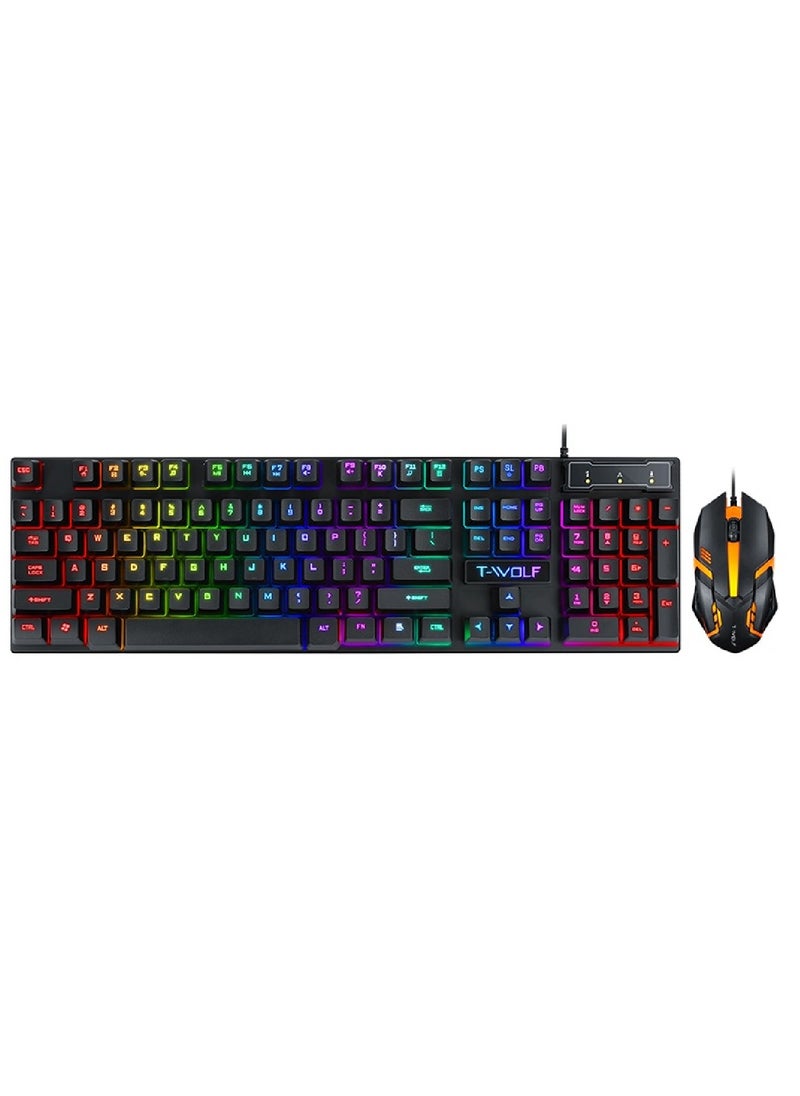 T-WOLF - Wired Keyboard And Mouse Set 104 Keys USB Wired Keyboard 2400DPI Mouse Rgb Backlit Gaming Keyboard Mouse Combo - Image 1