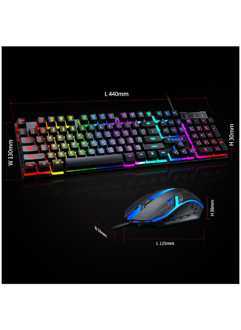 T-WOLF - Wired Keyboard And Mouse Set 104 Keys USB Wired Keyboard 2400DPI Mouse Rgb Backlit Gaming Keyboard Mouse Combo - Image 1