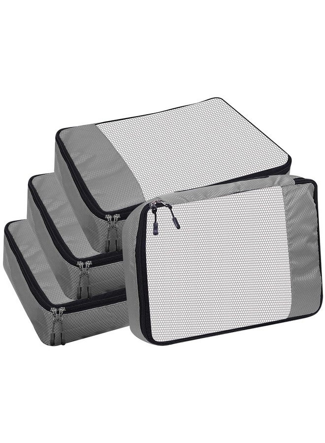 GOMAJO Packing Cubes For Travel Organizer Clothes Laundry Compression Suitcase Luggage Storage Travelling Pouches Bags Organiser, Polyester (LARGE PACK OF 4), Grey - Image 1