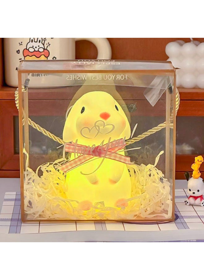 Generic Year Night Market Cartoon Cute Night Light Stall Children's Luminous Toys Year Gift Small Ornaments-Color:Cinnamon Rabbit Large + Raffia + Transparent Gift Box-Specifications:Warm Light  - Image 1