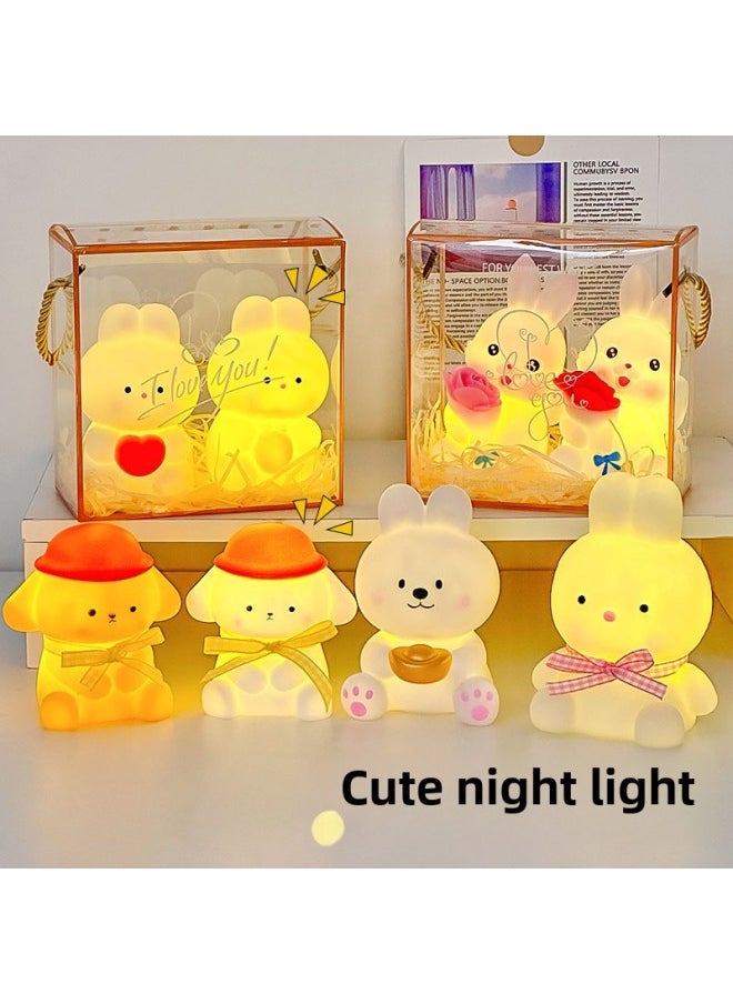 Generic Year Night Market Cartoon Cute Night Light Stall Children's Luminous Toys Year Gift Small Ornaments-Color:Cinnamon Rabbit Large + Raffia + Transparent Gift Box-Specifications:Warm Light  - Image 4