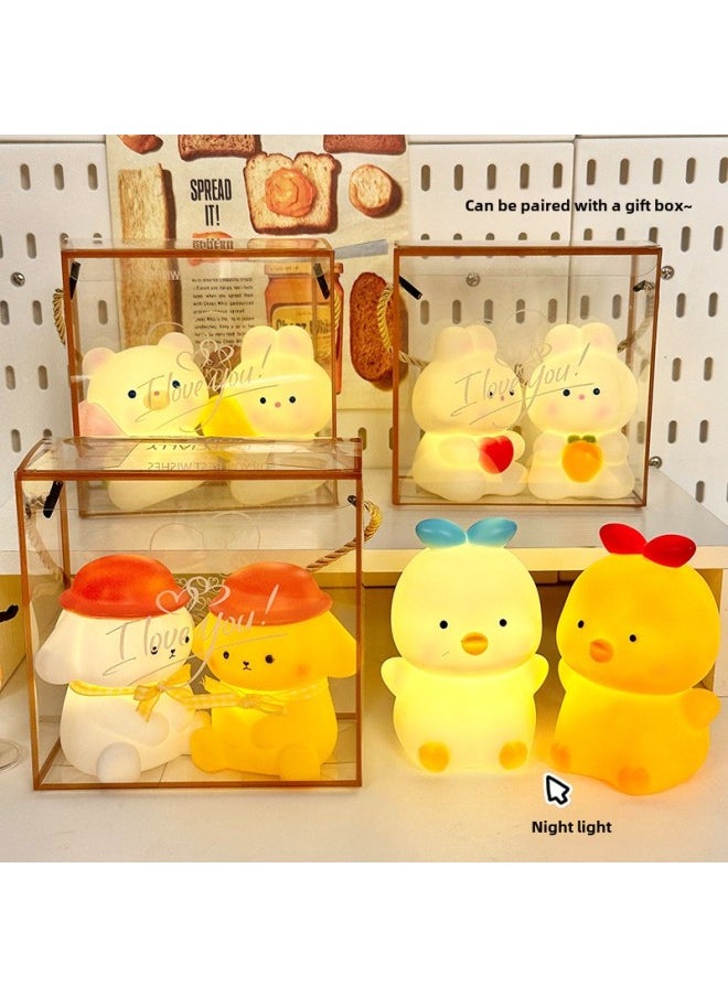 Generic Year Night Market Cartoon Cute Night Light Stall Children's Luminous Toys Year Gift Small Ornaments-Color:Cinnamon Rabbit Large + Raffia + Transparent Gift Box-Specifications:Warm Light  - Image 2