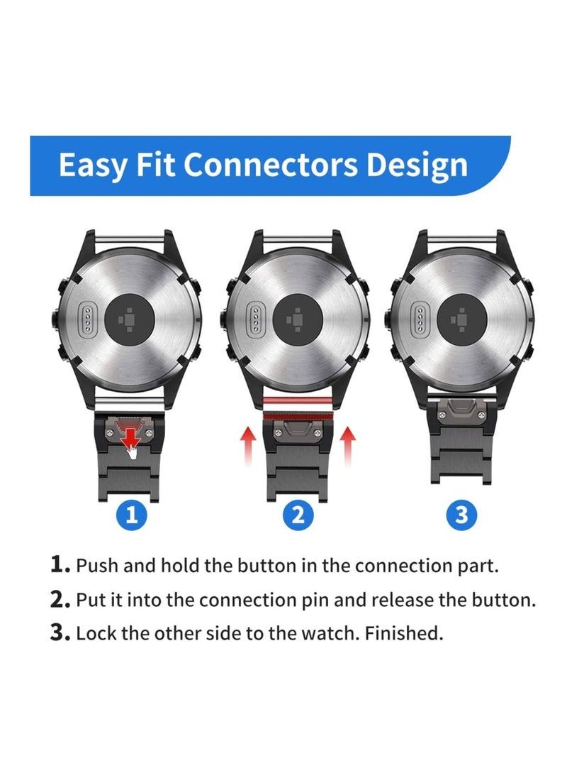 Watch Band for Garmin Fenix 7X 6X 5X Plus 26mm Titanium Metal Quick Release Easy Fit Watch Bands with Double Button Clasp for Garmin Fenix 7X 6X Pro 5X 5X Plus Smartwatch - Image 4