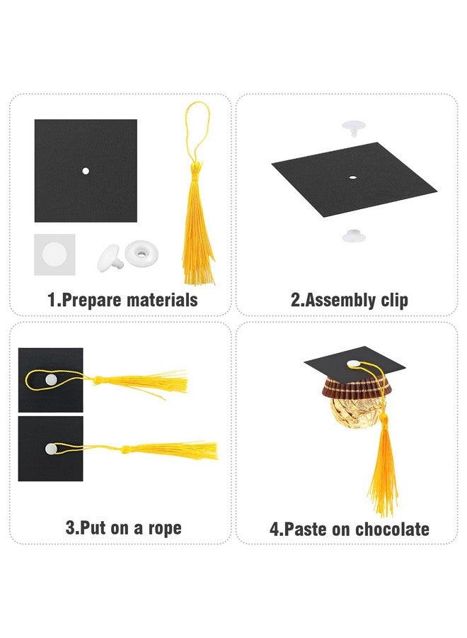 QMET 150Pcs Graduation Cap Chocolate Decorations,2025 Graduation Cap Cupcake Toppers Chocolate Decorations with Tassel Adhesive Dots for Class of 2025 Congrats Grad Cap Black - Image 3