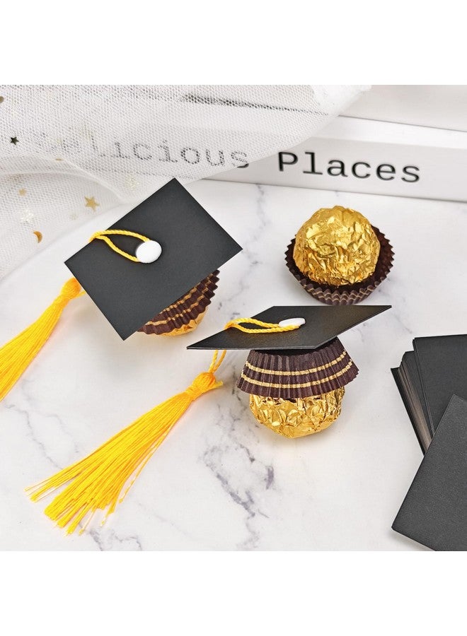QMET 150Pcs Graduation Cap Chocolate Decorations,2025 Graduation Cap Cupcake Toppers Chocolate Decorations with Tassel Adhesive Dots for Class of 2025 Congrats Grad Cap Black - Image 4