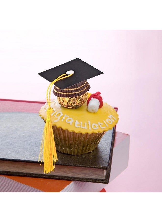 QMET 150Pcs Graduation Cap Chocolate Decorations,2025 Graduation Cap Cupcake Toppers Chocolate Decorations with Tassel Adhesive Dots for Class of 2025 Congrats Grad Cap Black - Image 5