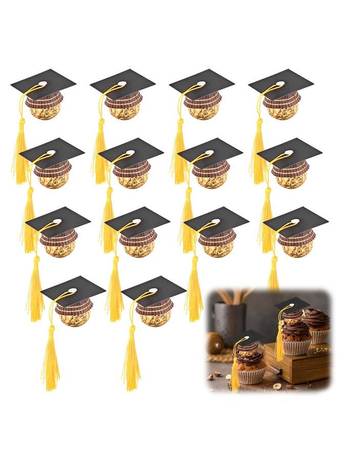QMET 150Pcs Graduation Cap Chocolate Decorations,2025 Graduation Cap Cupcake Toppers Chocolate Decorations with Tassel Adhesive Dots for Class of 2025 Congrats Grad Cap Black - Image 1