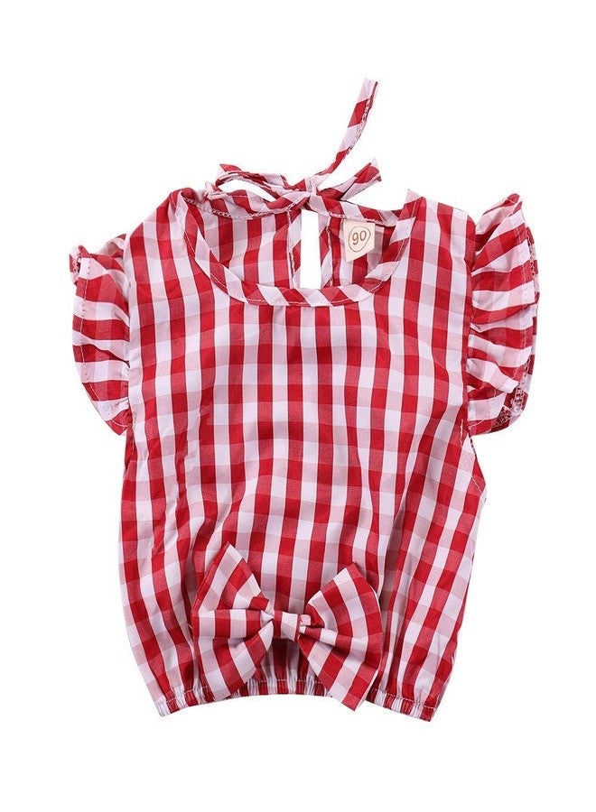 BOIZONTY Toddler Baby Girl Red Plaid Outfits Ruffled Sleeve Crop Top Shirts with Bowknot+Denim Skirt Dress Summer Clothes Set (Plaid, 4-5 Years) - Image 5