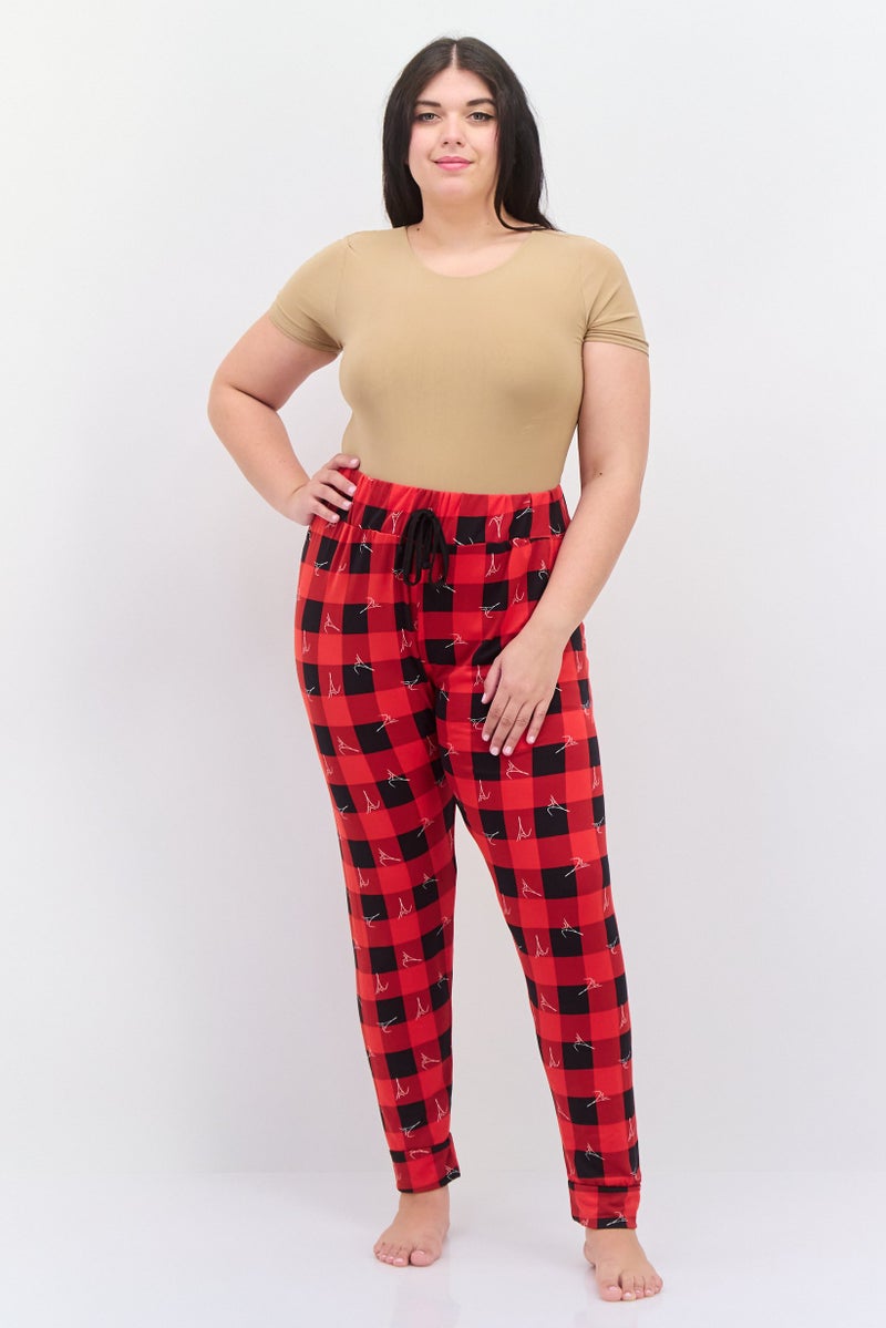 French Affair Women Plus Size Checkered Drawstring Pajamas, Multicolor - Image 4
