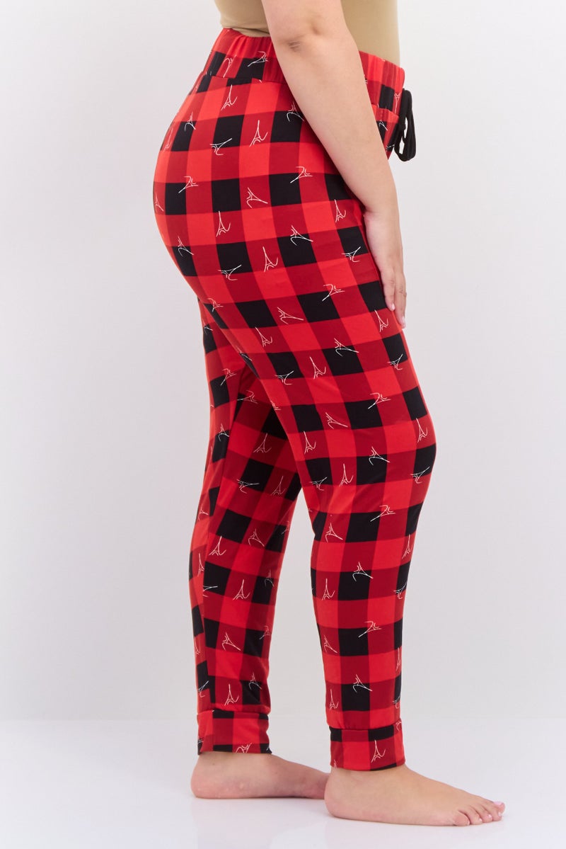 French Affair Women Plus Size Checkered Drawstring Pajamas, Multicolor - Image 2
